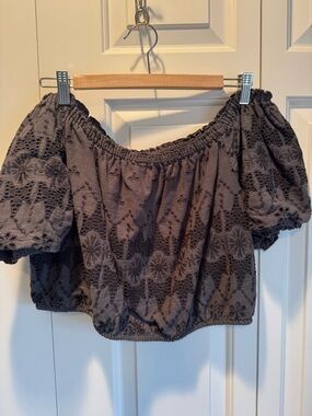 Lucky Brand Black Eyelet Off-Shoulder Crop Top